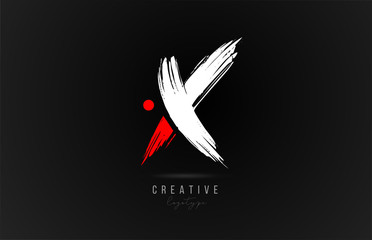 brush stroke letter X logo alphabet icon design template in white and red for business
