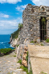 Ligurian coast. View from the old fortress in Portovenere town, Italy