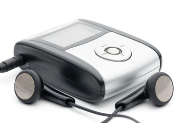 Vintage digital music player on a white background