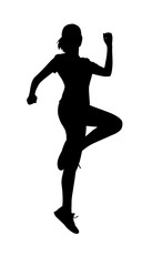 Fototapeta na wymiar Full length black silhouette of fitness woman jumping.