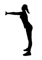 Fototapeta na wymiar Black silhouette of full length woman doing exercises.