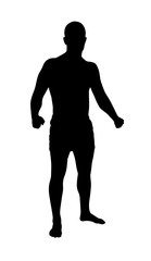 Black silhouette of sportsman standing. Full length.