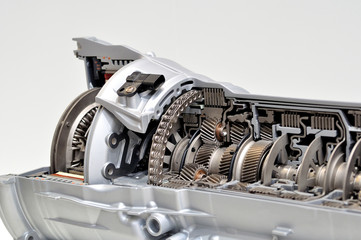 8 gear Plug-in Hybrid gearbox.With selective focus, isolated.