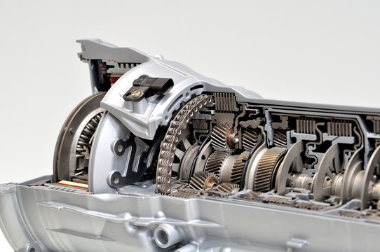 8 gear Plug-in Hybrid gearbox.With selective focus, isolated.