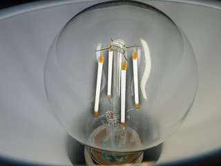 the internal structure of a modern led energy-saving lamp, diode circuit, environment-friendly, economical light bulb, close-up, macro