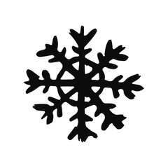 Snowflake icon. Black ink silhouette. Vector hand drawing. Isolated object on a white background. Isolate.