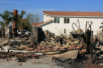 San Diego wildfires:  The Witch Fire devastation in the San Diego, California community of Rancho...