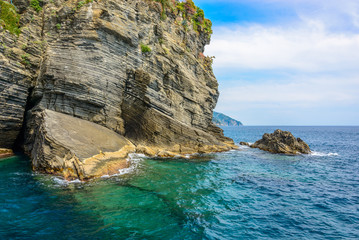 coastal landscape with blue sea and beautiful cliffs