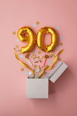 Number 90 birthday balloon celebration gift box lay flat explosion