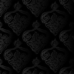 Gothic seamless pattern on a black background. Manually drawn plant elements. Vector 10 EPS.