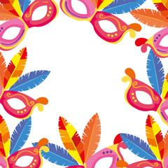 frame of masks carnival with feathers vector illustration design