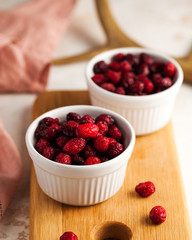  Candied cranberries, dried cranberries close-up. The right snack, sweets for vegetarians.