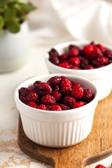  Candied cranberries, dried cranberries close-up. The right snack, sweets for vegetarians.