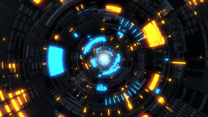 Futuristic Science Fiction Glowing Spaceship Tunnel Fly Through - Abstract Background Texture