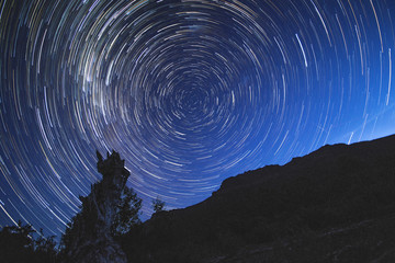 Cradle mountain, Tasmania, Australia: star trails on the Tasmanian sky