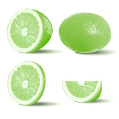 Set slices of lime isolated on white background.