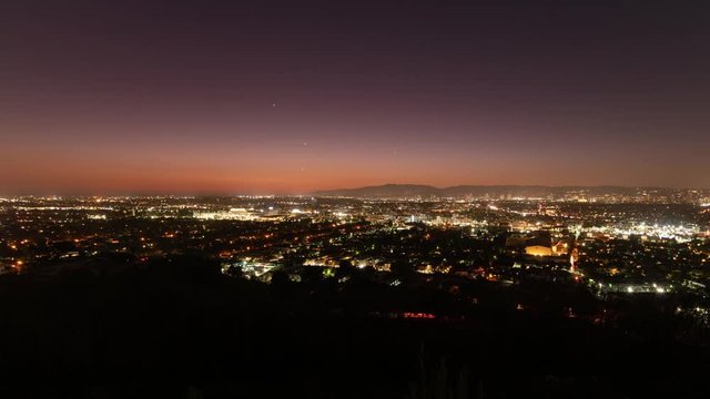 Los Angeles And Santa Monica Sunset to Night Time Lapse SKyline Holygrail Pan Right