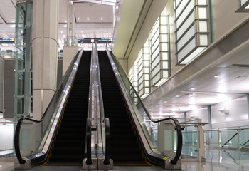 Double escalator at a modern airport