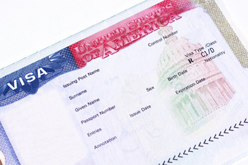 Fragment of blank american visa in passport.