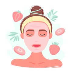 Woman with closed eyes in strawberry facial mask 