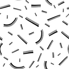 Vector abstract black and white hair comb seamless pattern background in memphis design style. Straight and curved shapes. For web, packaging, stationery, texture, business