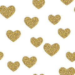Fototapeta premium Gold glittering confetti hearts seamless pattern.