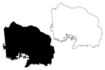Toulon City (French Republic, France) map vector illustration, scribble sketch City of Toulon map