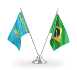 Brazil and Kazakhstan table flags isolated on white 3D rendering