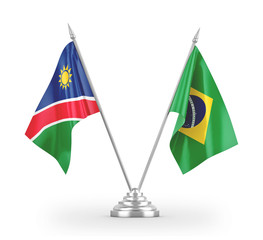 Brazil and Namibia table flags isolated on white 3D rendering