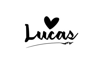 Lucas name text word with love heart hand written for logo typography design template