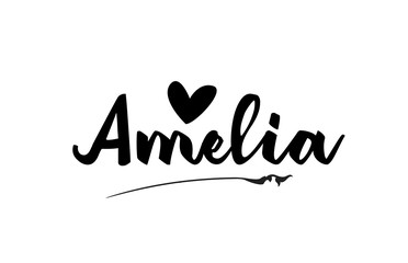 Amelia name text word with love heart hand written for logo typography design template
