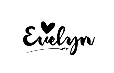 Evelyn name text word with love heart hand written for logo typography design template