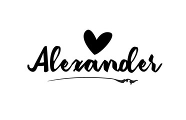 Alexander name text word with love heart hand written for logo typography design template