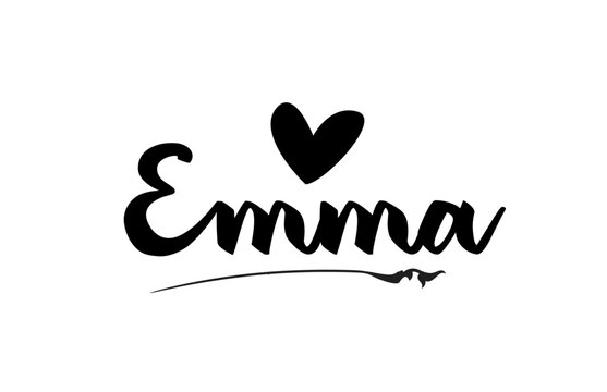 Emma name text word with love heart hand written for logo typography design template