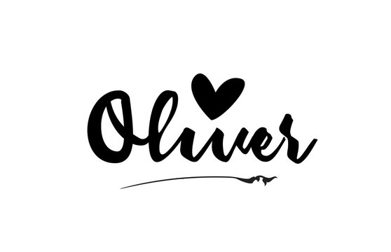 Oliver name text word with love heart hand written for logo typography design template