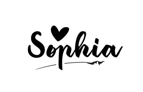 Sophia name text word with love heart hand written for logo typography design template