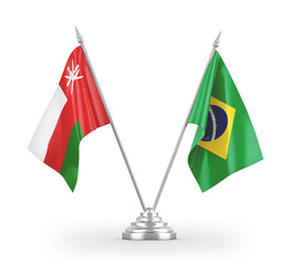Brazil and Oman table flags isolated on white 3D rendering