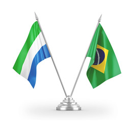 Brazil and Sierra Leone table flags isolated on white 3D rendering