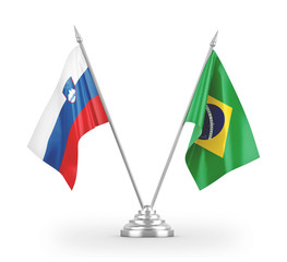 Brazil and Slovenia table flags isolated on white 3D rendering