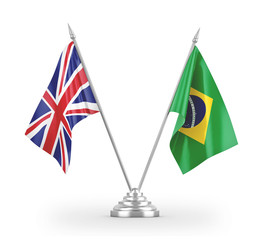 Brazil and United Kingdom table flags isolated on white 3D rendering