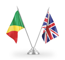 United Kingdom and Congo table flags isolated on white 3D rendering