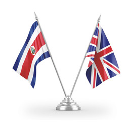 United Kingdom and Costa Rica table flags isolated on white 3D rendering