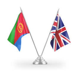 United Kingdom and Eritrea table flags isolated on white 3D rendering