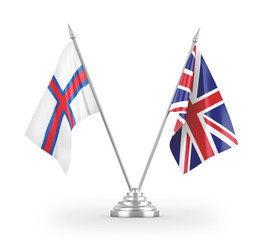 United Kingdom and Faroe Islands table flags isolated on white 3D rendering