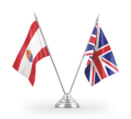 United Kingdom and French Polynesia table flags isolated on white 3D rendering