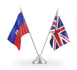 United Kingdom and Haiti table flags isolated on white 3D rendering