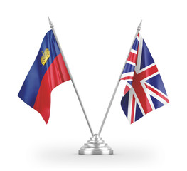 United Kingdom and Liechtenstein table flags isolated on white 3D rendering
