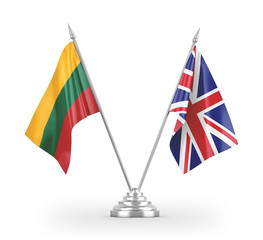 United Kingdom and Lithuania table flags isolated on white 3D rendering