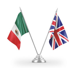 United Kingdom and Mexico table flags isolated on white 3D rendering