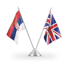 United Kingdom and Serbia table flags isolated on white 3D rendering